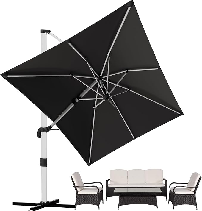Sonnenschirm Aluminium 400 x 300 Ampelschirm mit Bezug wasserabweisend mit Kurbel – Thumbnail 8