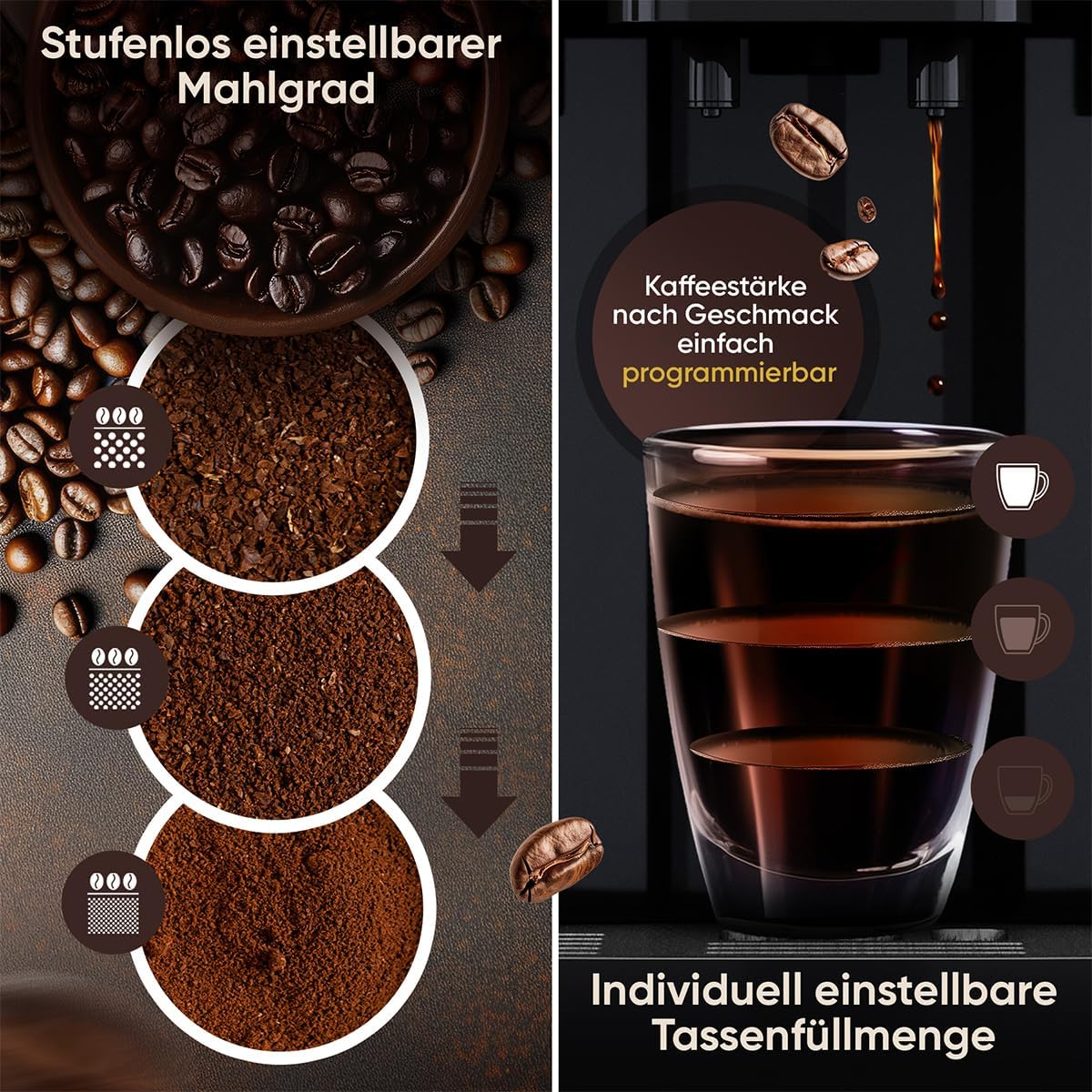 Kaffeevollautomat Milchaufschäumer Düse für Cappuccino Kegelmahlwerk mit Vorwärmfunktion für Tassen  – Thumbnail 6