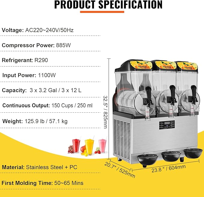 Slusheis Maschine Margarita-Maschine Smoothie gewerblich 36 l Slusheismaschine 75 Tassen 1100 W – 3