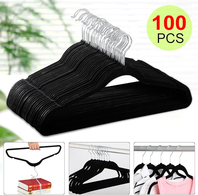 Kleiderbügel schwarz aus Samt Anzugbügel 50 Stück Schwarz 40 cm – Thumbnail 7