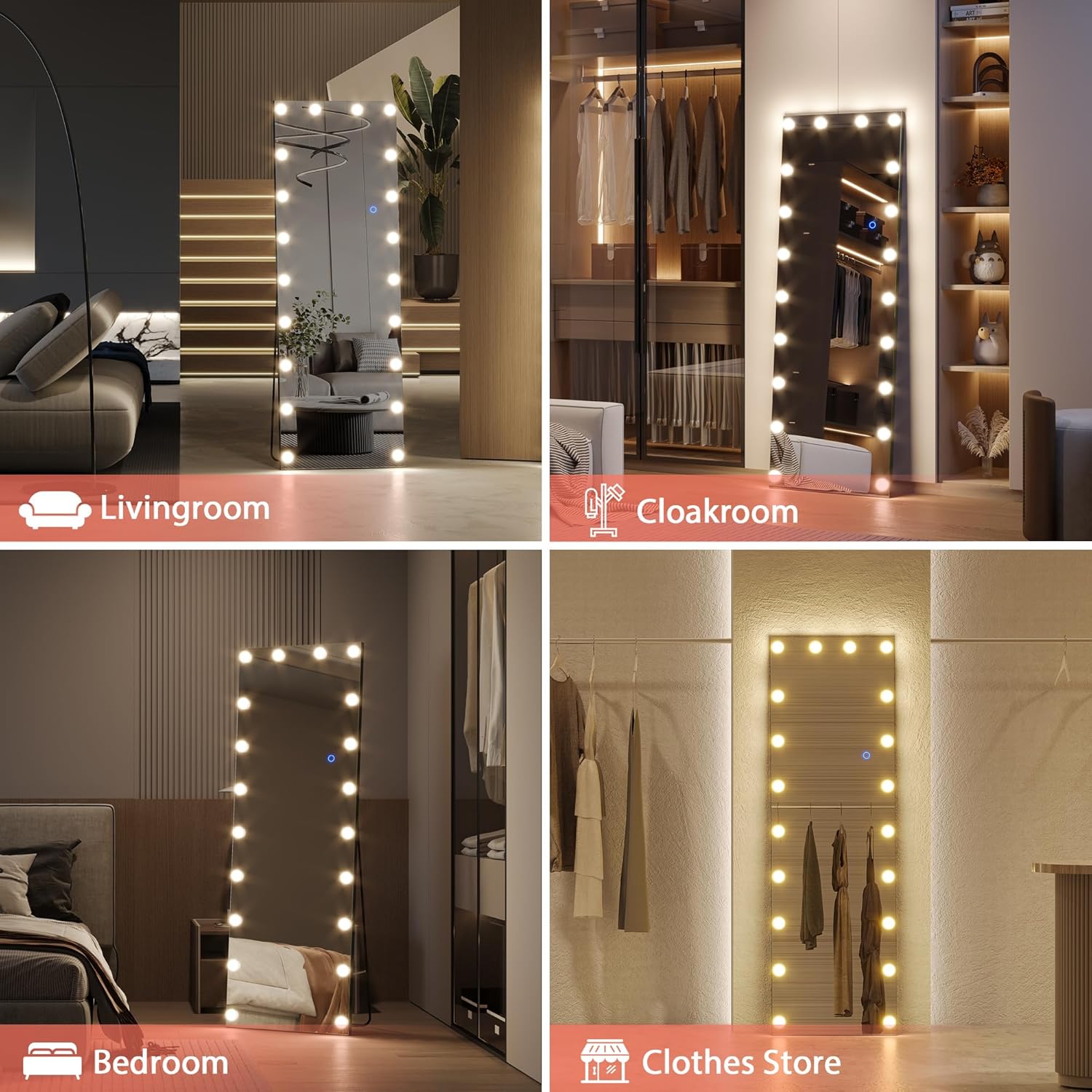 Wandspiegel beleuchtet Ganzkörperspiegel mit LED 155 x 50 cm Standspiegel mit Beleuchtung – Thumbnail 11