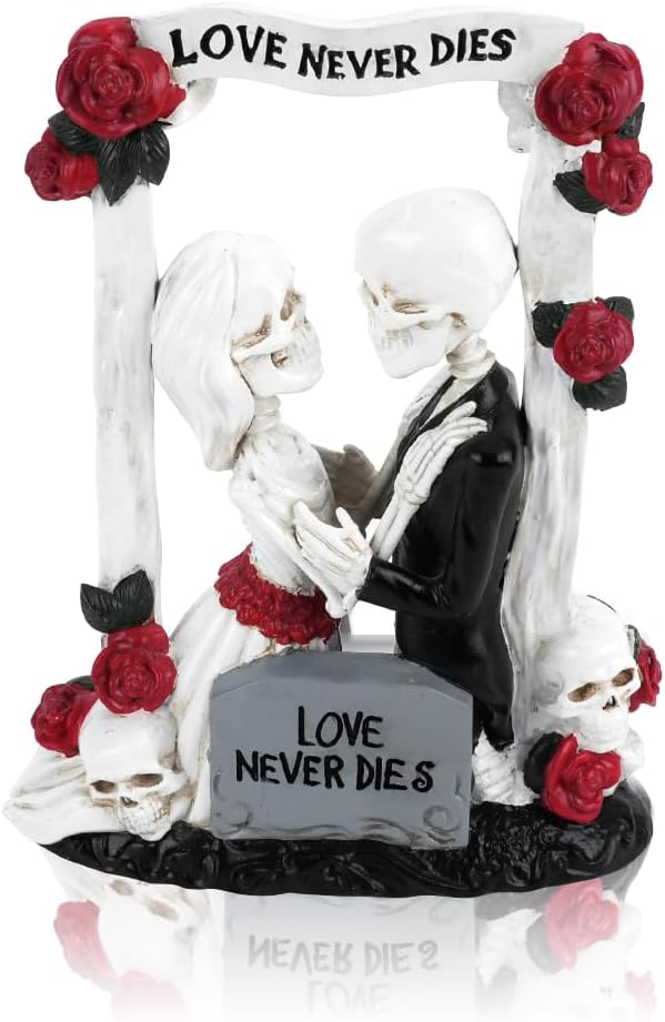 LOVE Never Dies 18 cm Brautpaar Liebespaar Tortendeko Hochzeitsschädel gotisches Skelett Gartendeko