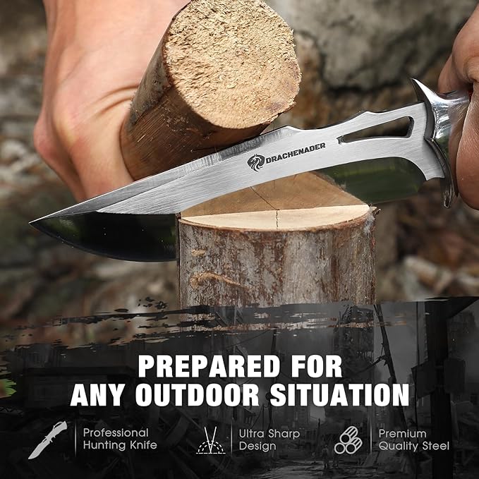 Jagdmesser feststehende Klinge 13 cm Klingenlänge Outdoormesser M390 Stahl Gürtelmesser Lederscheide – 5