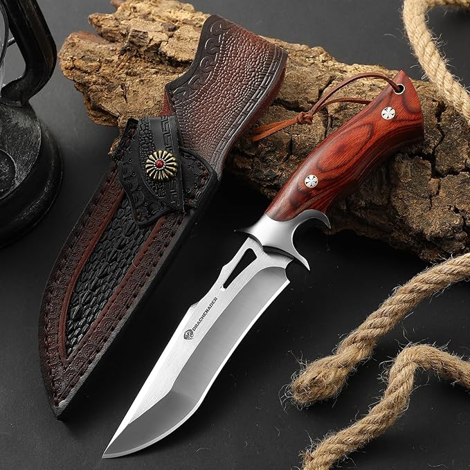Jagdmesser feststehende Klinge 13 cm Klingenlänge Outdoormesser M390 Stahl Gürtelmesser Lederscheide – Thumbnail 7