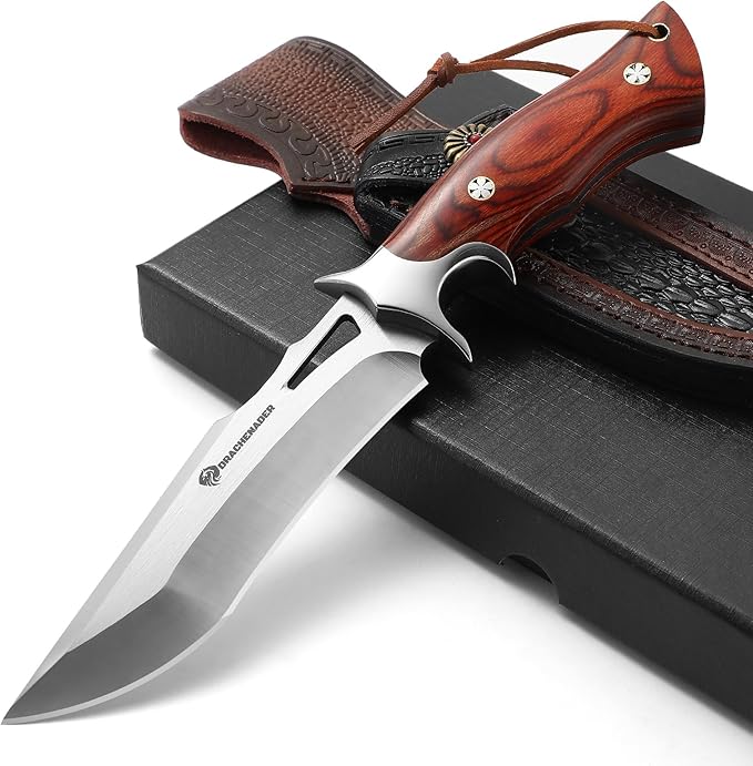 Jagdmesser feststehende Klinge 13 cm Klingenlänge Outdoormesser M390 Stahl Gürtelmesser Lederscheide