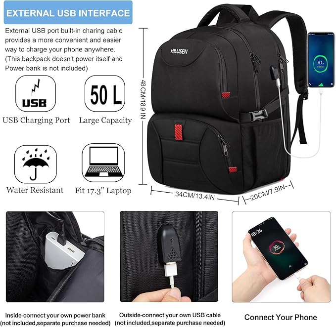 Rucksack Wanderrucksack Laptoprucksack Campingrucksack Picknickrucksack Gepäcktasche 50 L 17,3 Zoll – 4