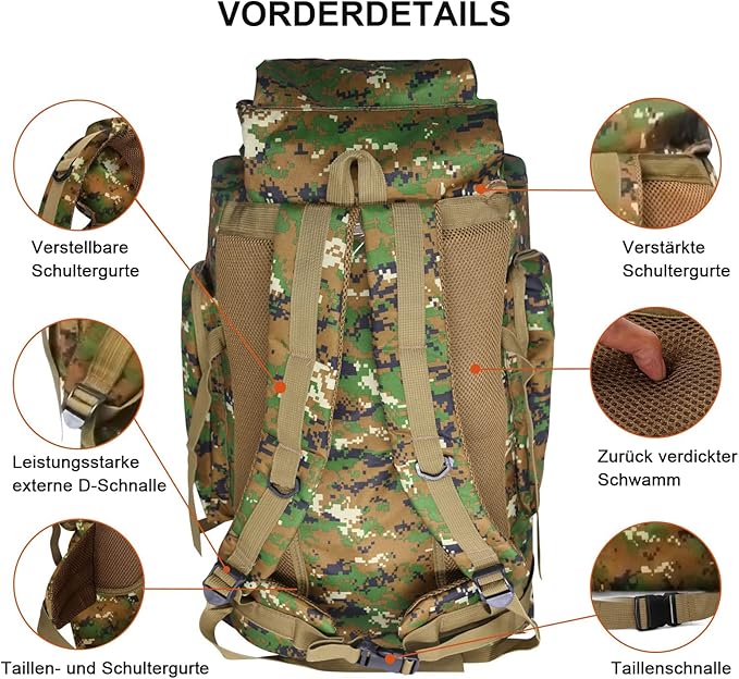Kampfrucksack 80L Tarnrucksack Angelrucksack Bergsteigerrucksack Militärrucksack Camouflage Rucksack – 4