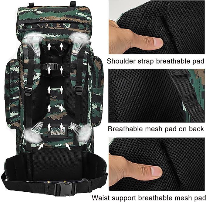 Bergsteigerrucksack 120 L mit extra großem Innenraum wasserdichter Militärrucksack mit Regenschutz – 3