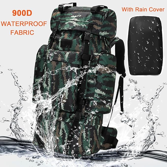 Bergsteigerrucksack 120 L mit extra großem Innenraum wasserdichter Militärrucksack mit Regenschutz