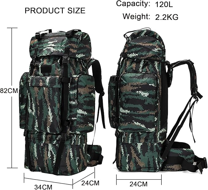Bergsteigerrucksack 120 L mit extra großem Innenraum wasserdichter Militärrucksack mit Regenschutz – Thumbnail 6