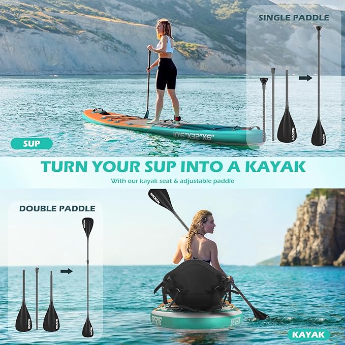 Stand Up Paddle Board mit Kajak-Umbausatz aufblasbar komplettes SUP-Set für Erwachsene mit Einzel