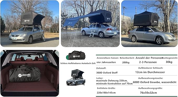Dachzelt aufblasbar Auto großes Autodachzelt Mehrzweckzelt wasserdicht mit Veranda komfortabel – 5