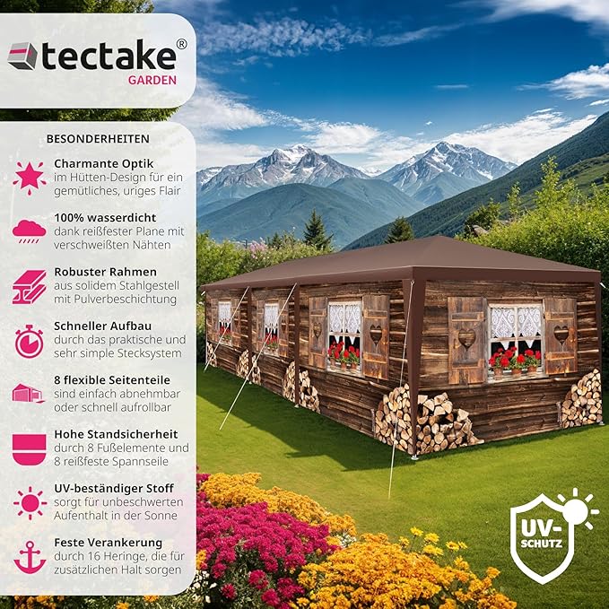 Festivalpavillon Zelt Almhütte Verkaufsstand Partyzelt 3D-Design mit 6 Seitenteilen Terrasse Event-U