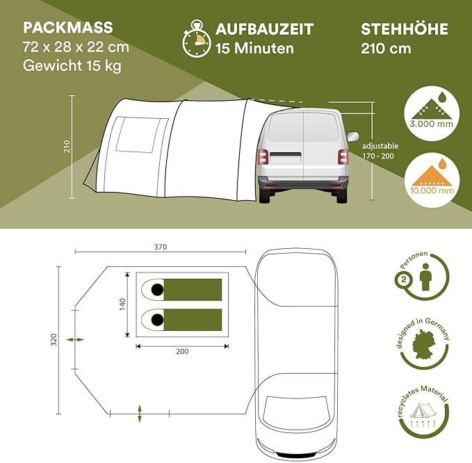 Busvorzelt Buszelt Bullizelt Minivanzelt Vorzelt Urlaub Campingzelt Winterzelt Camper Tramp – 4
