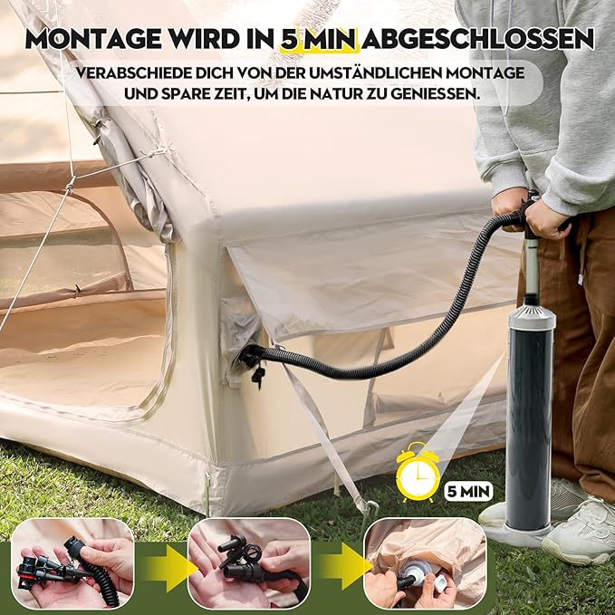 Aufblasbares Campingzelt Zelt 400 x 300 x 210 cm mit großem PVC-Dachfenster 4–10 Personen Outdoor – 4