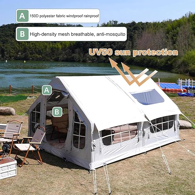 Zelt aufblasbar Glampingzelt aufblasbares Zelt 385 x 260 x 200 cm Campingzelt Ofenloch & Luftpumpe – 3
