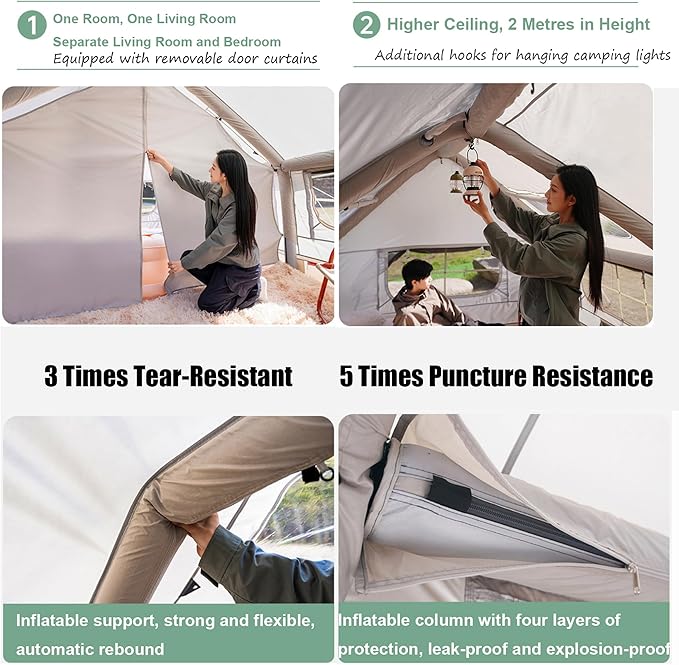 Zelt aufblasbar Glampingzelt aufblasbares Zelt 385 x 260 x 200 cm Campingzelt Ofenloch & Luftpumpe – Thumbnail 11