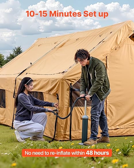 Glampingzelt aufblasbar aufblasbares Zelt für Camping 8-12 Personen mit Handpumpe 4,8 x 3,6 x 2,2 m  – 5