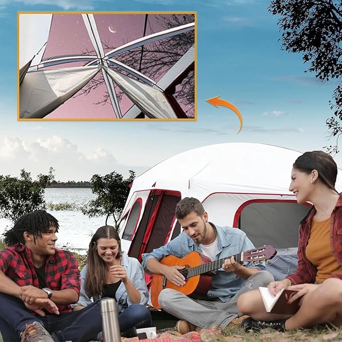Zelt Campingzelt Festivalzelt Großzelt wasserdicht winddicht mit Stehhöhe Familienzelt 4 Personen – Thumbnail 7