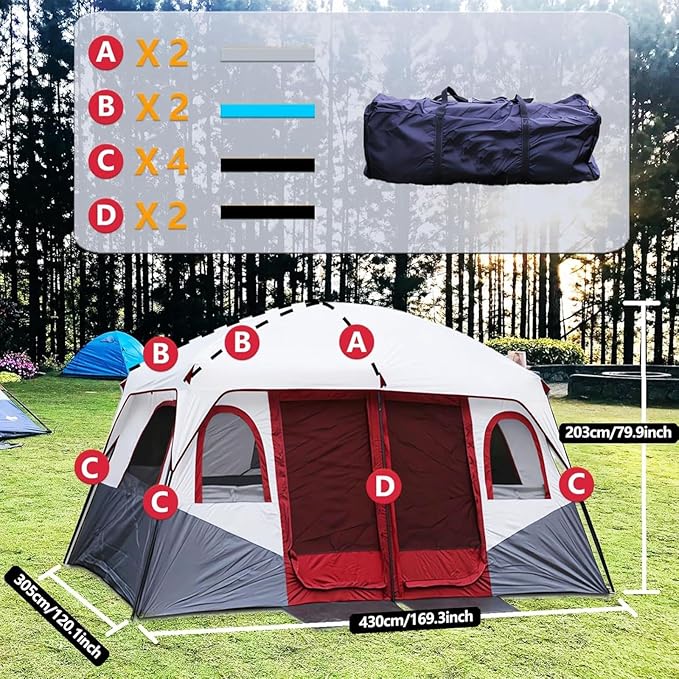 Zelt Campingzelt Festivalzelt Großzelt wasserdicht winddicht mit Stehhöhe Familienzelt 4 Personen – Thumbnail 9