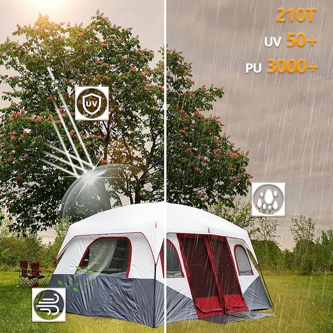 Zelt Campingzelt Festivalzelt Großzelt wasserdicht winddicht mit Stehhöhe Familienzelt 4 Personen – Thumbnail 13