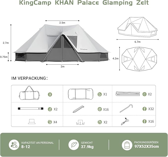 Glockenzelt Campingzelt Glampingzelt Festivalzelt 970 x 520 x 350 für 6-12 Personen reine Baumwolle – 2