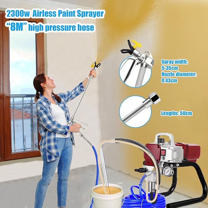 Spritzpistole Airless-Hochdrucksprühgerät Wandfarbsprühgerät Spitzgerät Sprühgerät 2300 W – Thumbnail 8