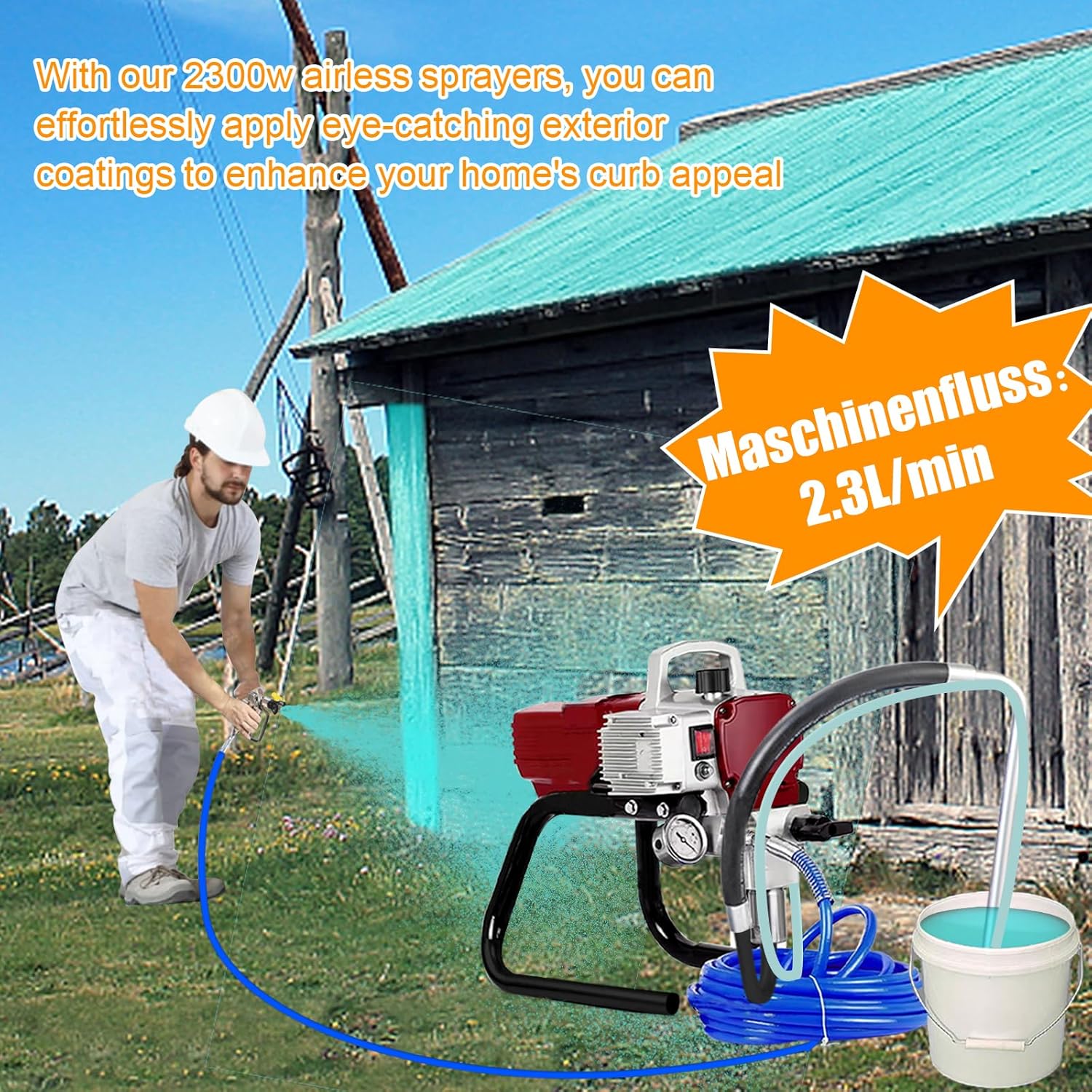 Spritzpistole Airless-Hochdrucksprühgerät Wandfarbsprühgerät Spitzgerät Sprühgerät 2300 W – Thumbnail 10