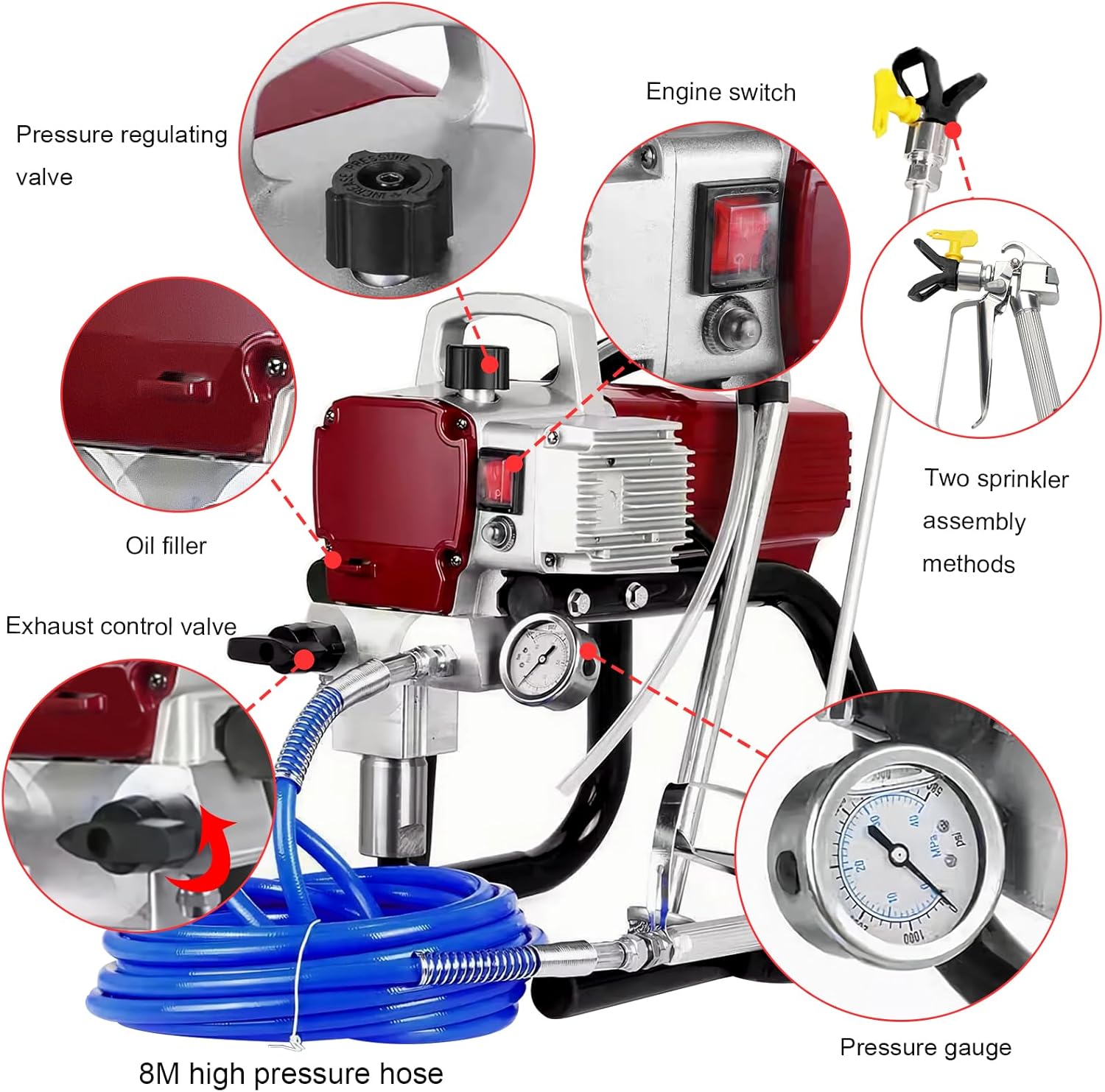 Spritzpistole Airless-Hochdrucksprühgerät Wandfarbsprühgerät Spitzgerät Sprühgerät 2300 W – Thumbnail 13