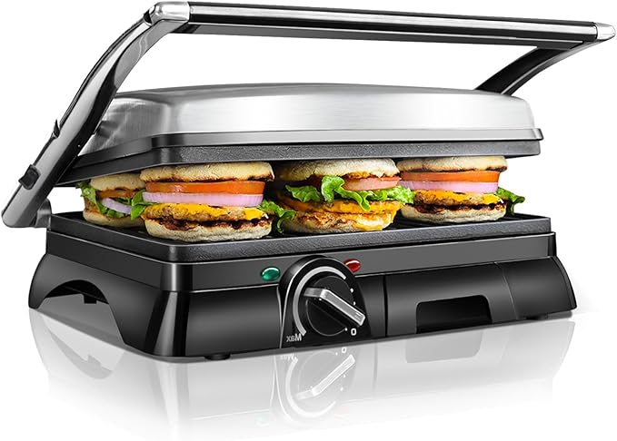 Panini-Grill Sandwichmaker Kontaktgrill 2000 Watt Edelstahl Antihaftbeschichtung Öffnung 180 Grad