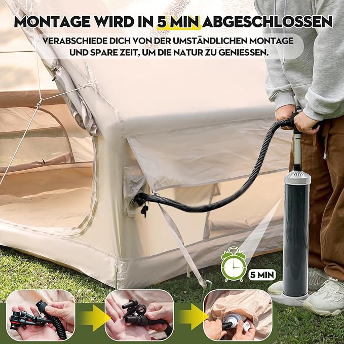 Aufblasbares Campingzelt Unterstand für 2–4 Personen 4-Jahreszeiten-Zelt 300 x 210 x 200 cm – Thumbnail 8
