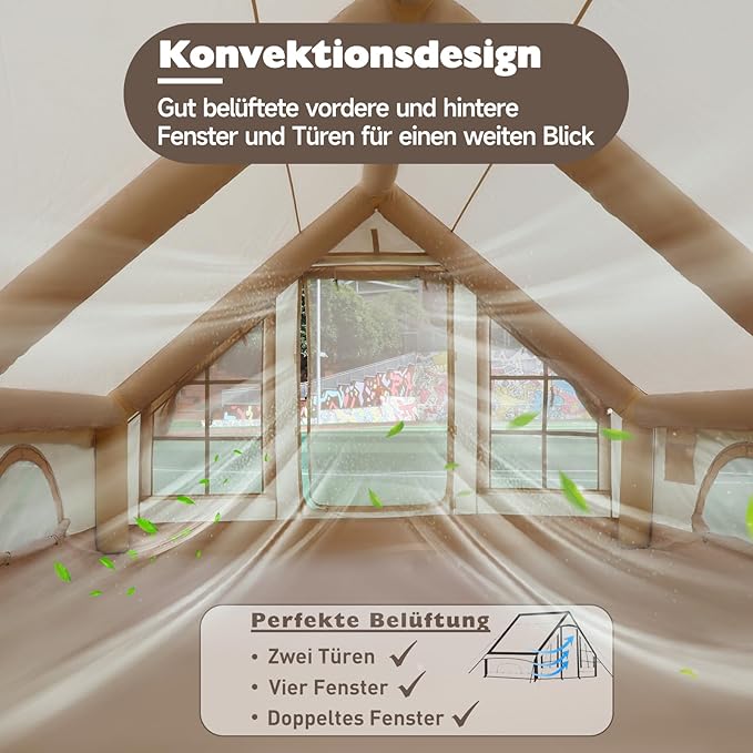 Glampingzelt aufblasbar 400 x 300 x 210 cm aufblasbares Campingzelt für 4–8 Personen großes Zelt – 5