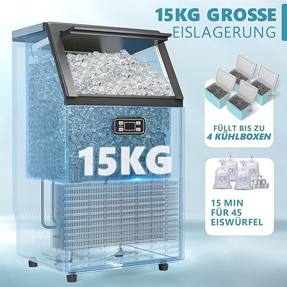 Eiswürfelbereiter Eiswürfelmaschine Eismaschine 180 Eiswürfel/Std kommerziell 45 kg/24 h Edelstahl