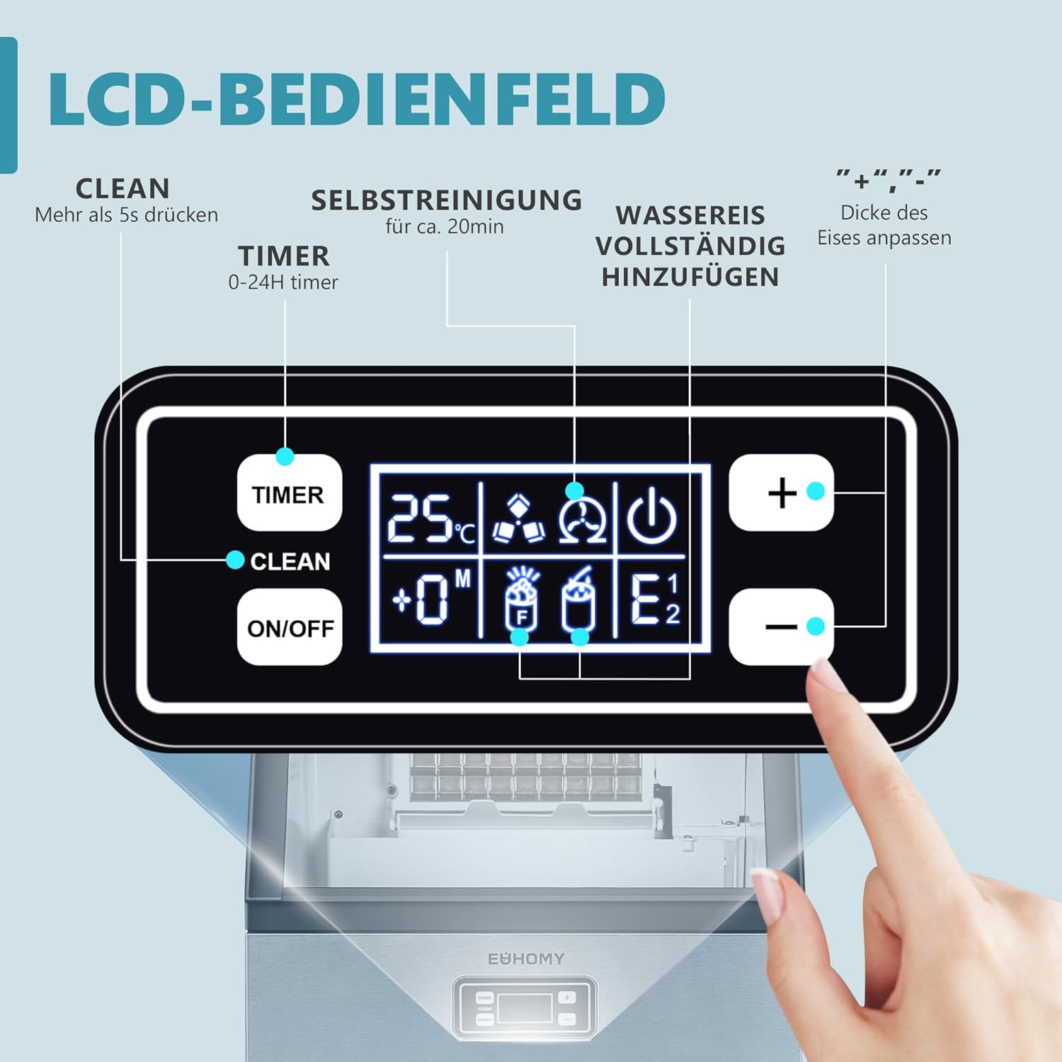 Eiswürfelbereiter Eiswürfelmaschine Eismaschine 180 Eiswürfel/Std kommerziell 45 kg/24 h Edelstahl – Thumbnail 6