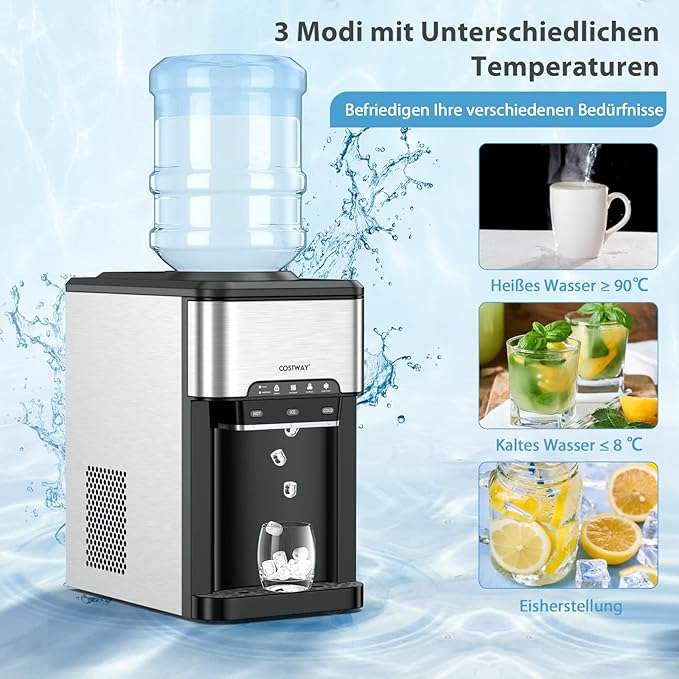 Wasserspender 3 in 1 Eiswürfelmaschine mit Warm-/Kaltwasser Eiswürfel in 10 Minuten Eismaschine 3 L  – 4