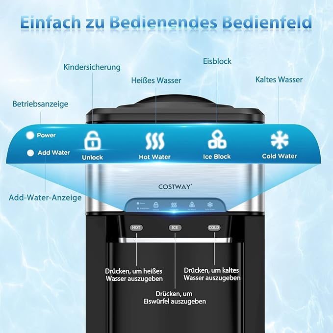 Wasserspender 3 in 1 Eiswürfelmaschine mit Warm-/Kaltwasser Eiswürfel in 10 Minuten Eismaschine 3 L  – 5