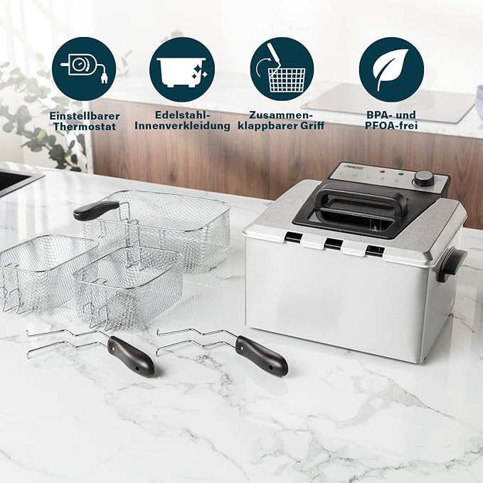 Fritteuse 5 Liter 3270 Watt Thermostat 3 Frittierkörbe Kaltzone 6-7 Personen Grau – 3