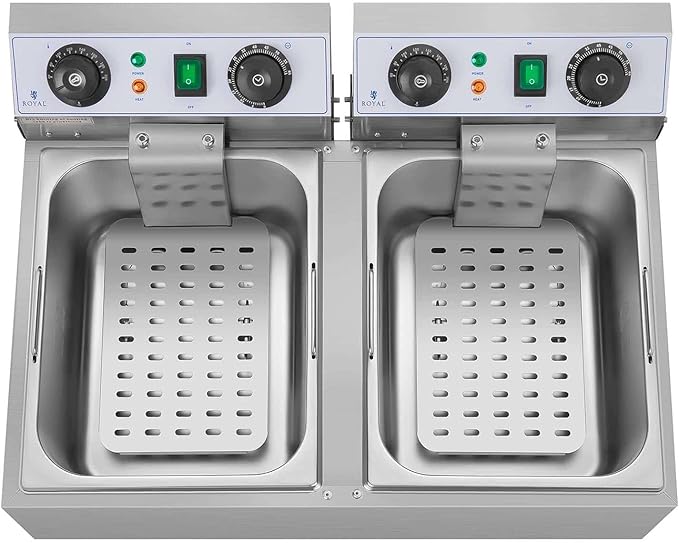 Doppelfritteuse Fritteuse 2 x 3200 Watt 2 x 10 Liter 50 – 200°C Kaltzonen mit Timer bis 60 Minuten – 4