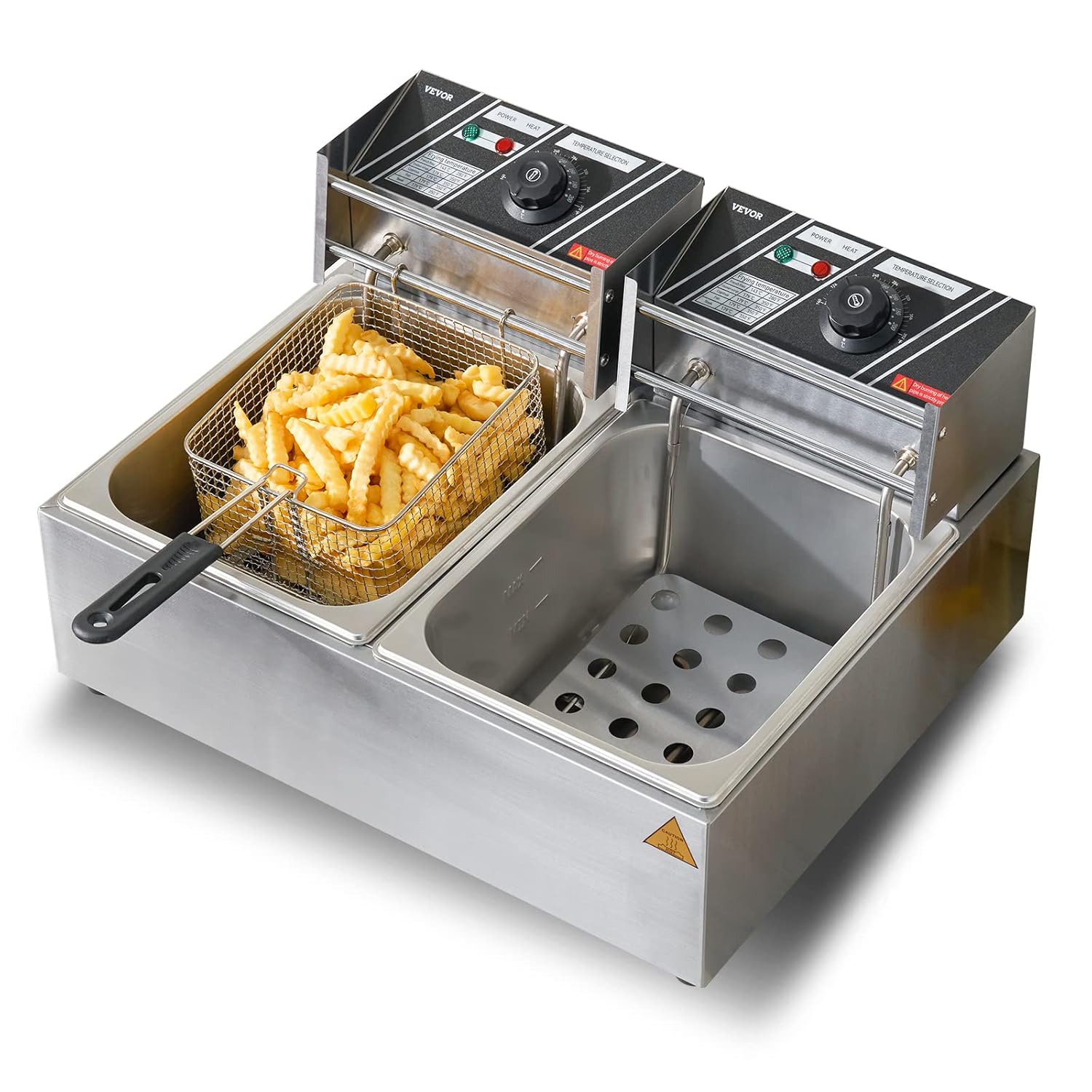 Elektrische Fritteuse aus Edelstahl 24 l Doppeltank-Fritteuse 2 x 1500 Watt inkl. 2 Frittierkörbe – Thumbnail 13