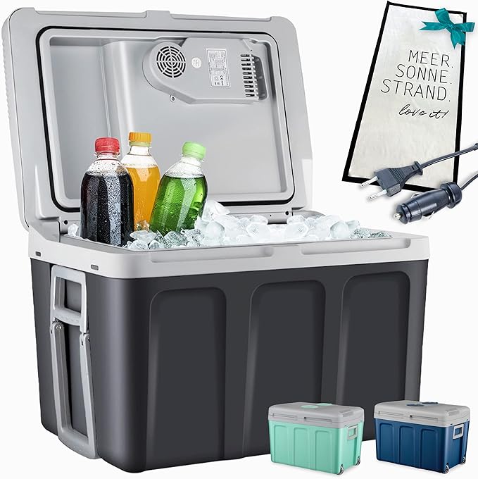 Kühlbox 40L mit Kühl- und Heizfunktion elektrische Kühlbox mit Rollen 230V & 12V Stromanschluss für