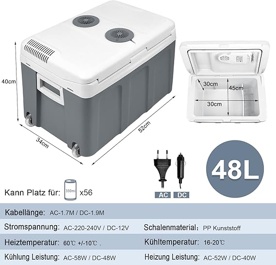 Kühlbox 48 L mit Rollen tragbarer Mini Kühlschrank 12V 220V thermoelektrische Kühlbox kühlen+wärmen – 5