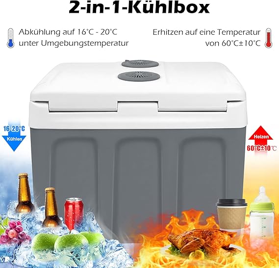 Kühlbox 48 L mit Rollen tragbarer Mini Kühlschrank 12V 220V thermoelektrische Kühlbox kühlen+wärmen – Thumbnail 7