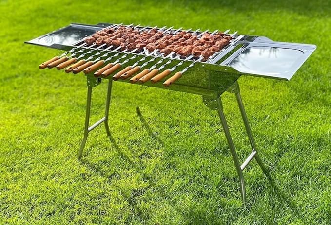 Standgrill Schaschlikgrill Family Grill klappbaren Füßen Döner- und BBQ Holzkohlegrill Säulengrill