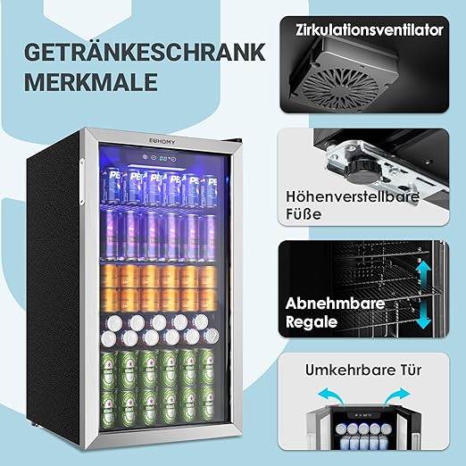 Getränkeschrank Getränkekühlschrank Mini-Kühlschrank Kühlschrank Getränkekühler Minikühlschrank 90 L