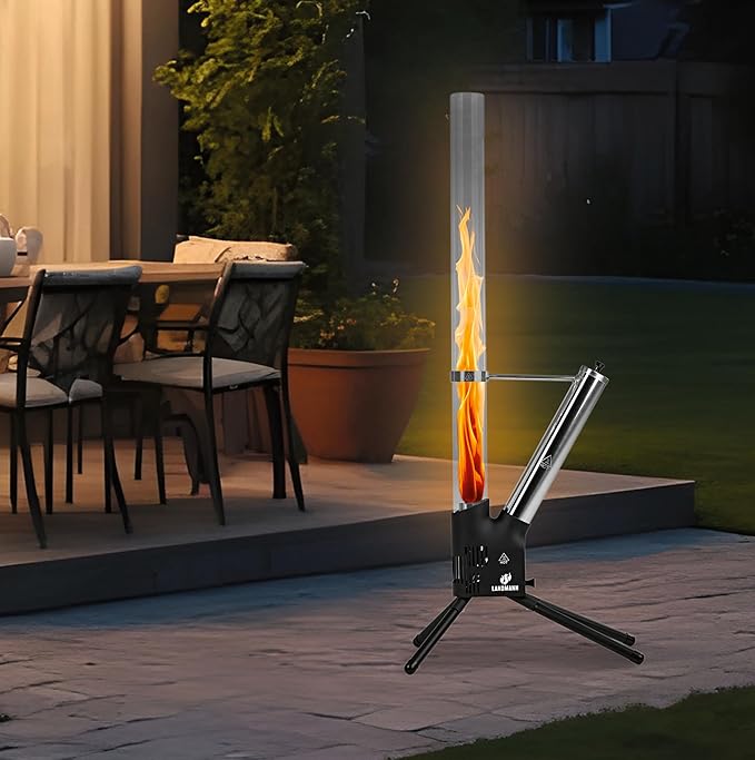 Feuerrohr Edelstahl Pelletfackel dekorative Feuersäule für Garten &amp; Terrasse raucharme Pelletfackel