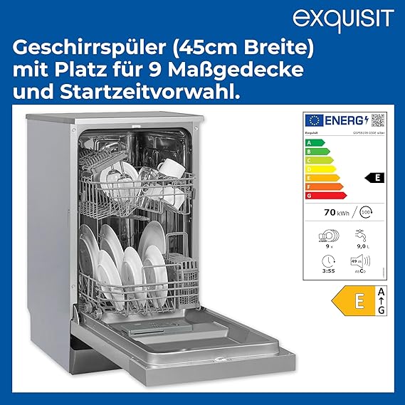Geschirrspüler Spülmaschine Geschirrspülmaschine 45 cm 9 Maßgedecke 9 Liter Startzeitvorwahl Power+