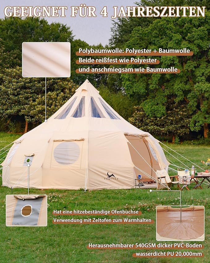 Tipizelt Jurtenzelt Familienzelt Zwiebelzelt Canvas-Zelt 8-Personen 5 x 3,15 m Segeltuch Pyramidenze