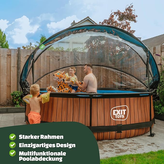 Freizeitpool Gartenpool Holzpool mit multifunktionaler Abdeckung Ø 300 x 76 cm runder Rahmenpool