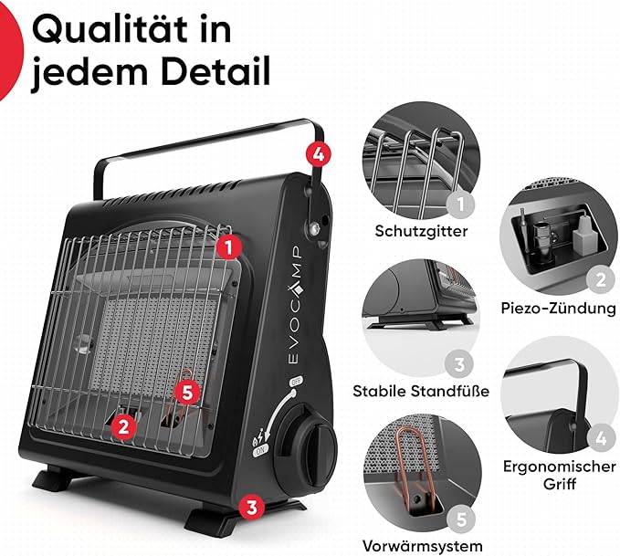 Tragbarer Gasheizer Heizgerät Zeltheizer Campingheizer 1,7 kW multifunktionaler Keramikheizer – Thumbnail 6