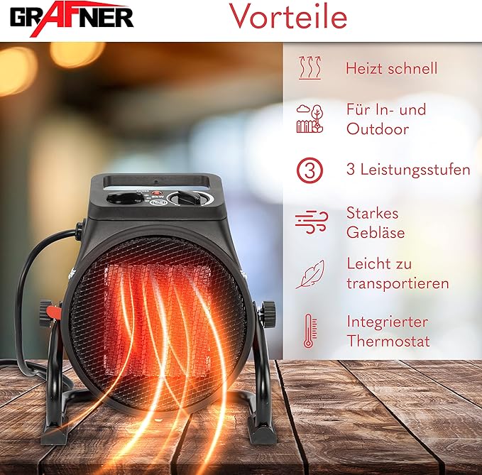 Stromheizung Elektroheizung Elektroheizer Zeltheizung Heizlüfter mit 2000 Watt 2 KW 3 Heizstufen  – 3